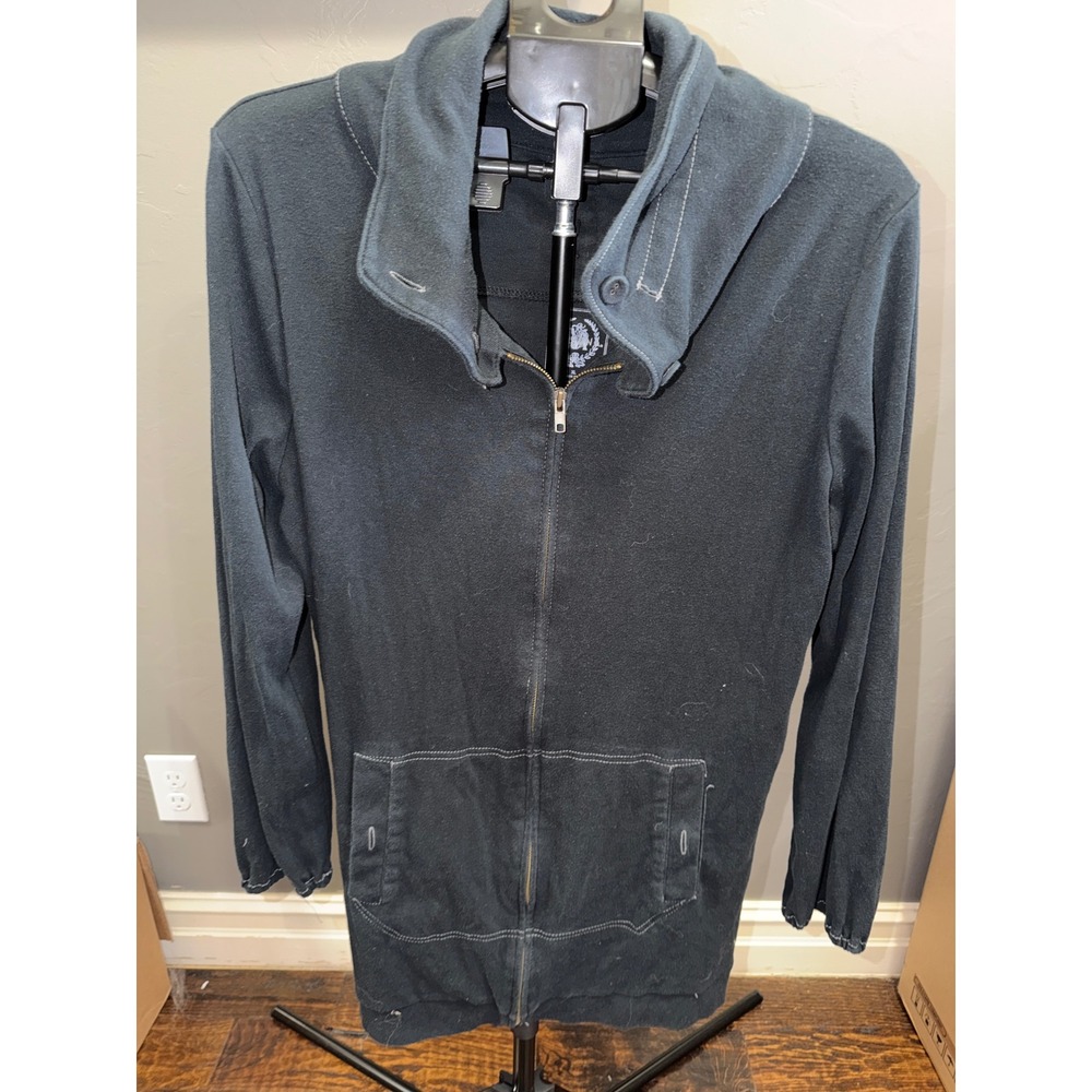 Matty M Womens XL Black Full Zip Funnel Neck Longline Jacket Contrast Stitch